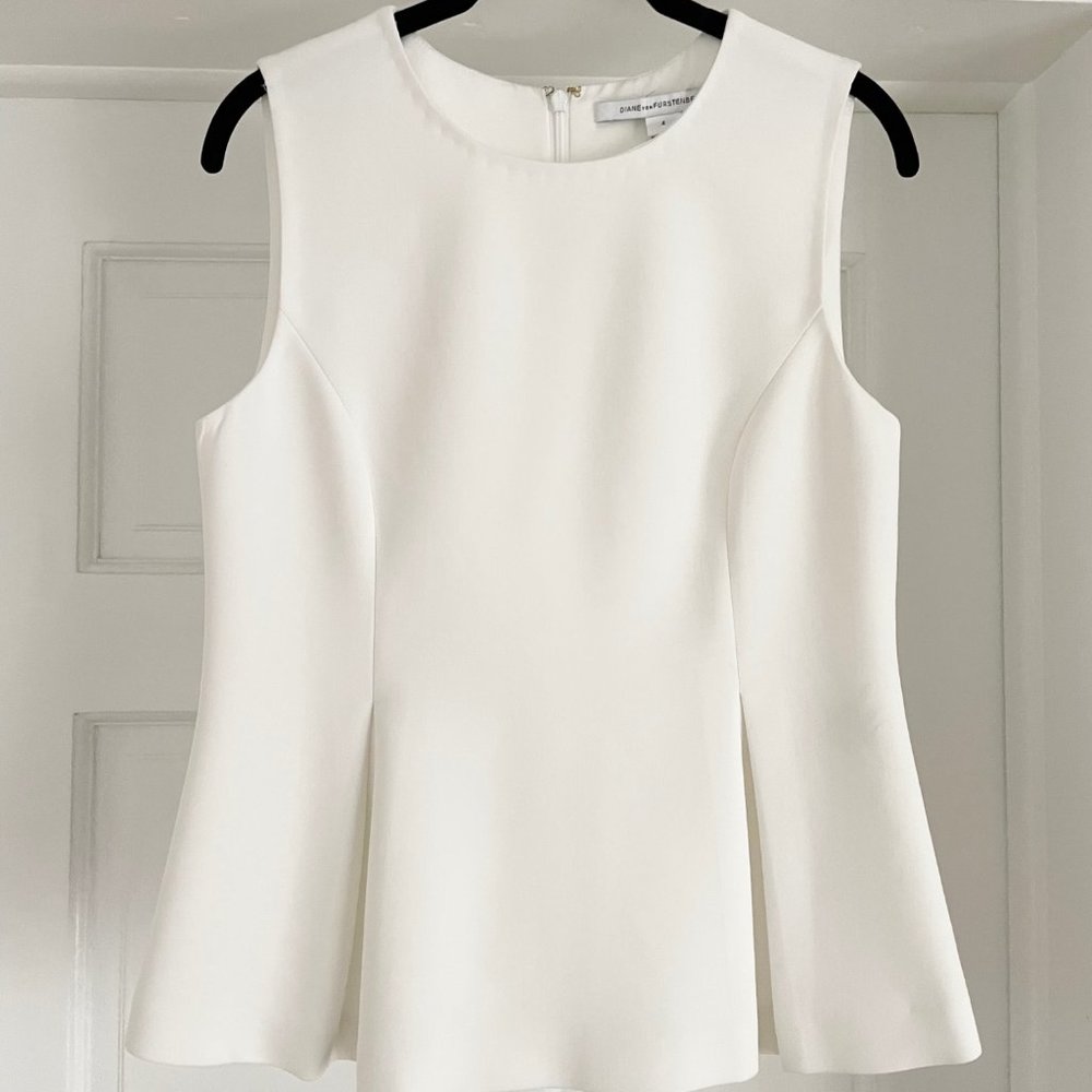 DVF White Mallorie Peplum Sleeveless Top
